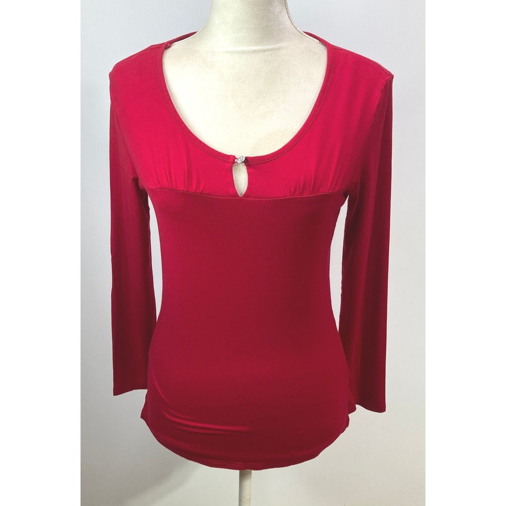 Palmers Vienna Red Long Sleeve Top Keyhole‎ Rhinestone Detail Women's S